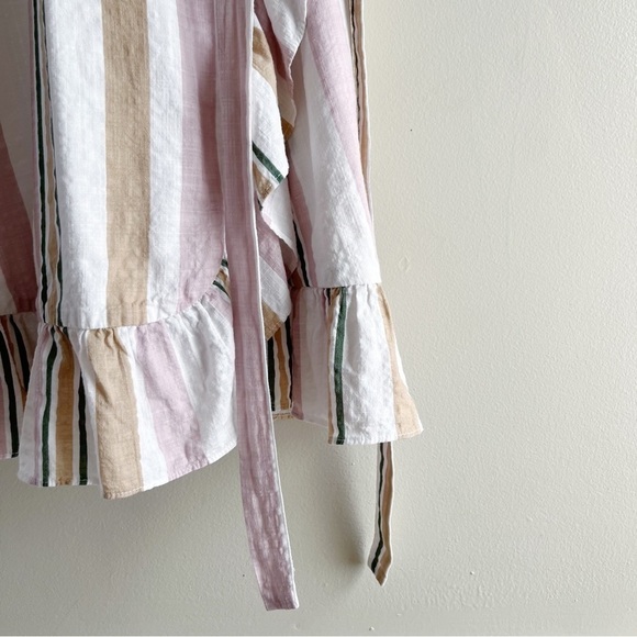 Privacy Please May Mini Wrap Dress in Multi Stripe Pink & Tan, Size Medium - Picture 9 of 14